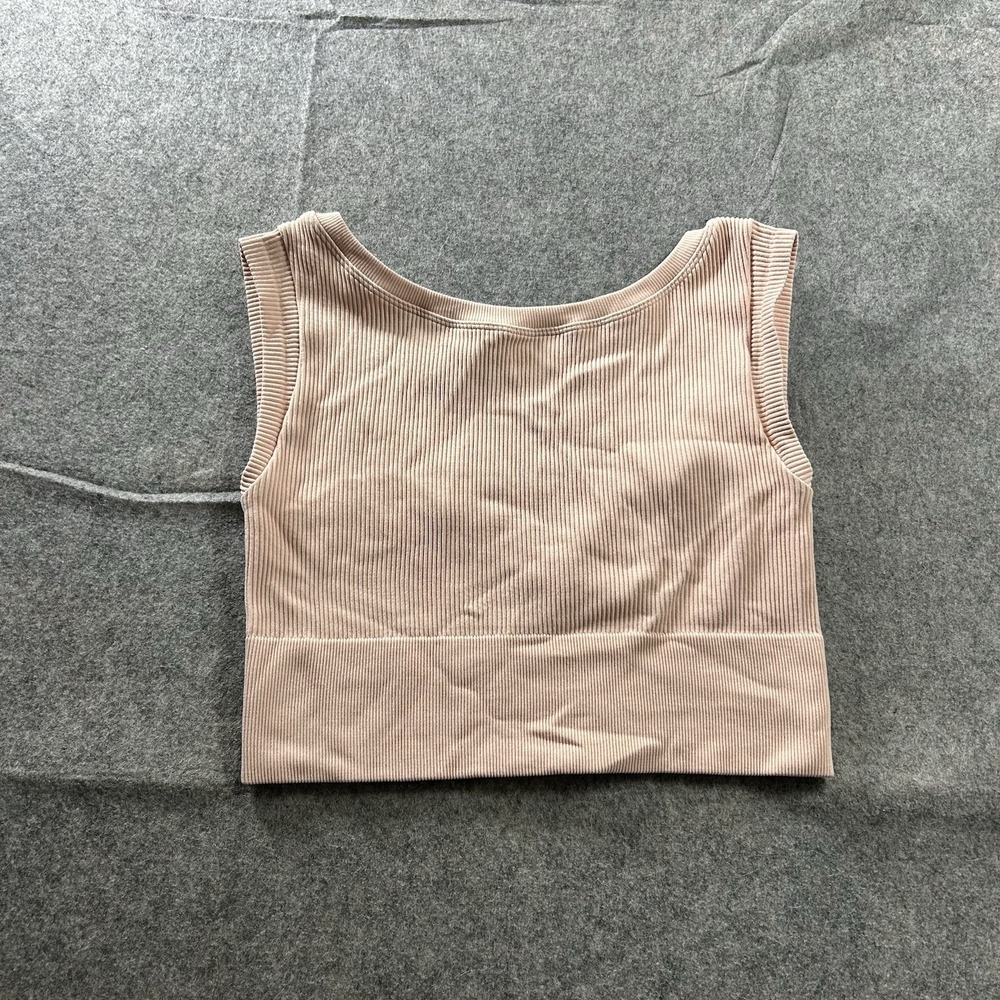 Aerie Offline Sports Bra Medium High Neck Switch Up Pink Peach Ribbed Knit